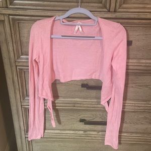Pink cropped front tie sweater
